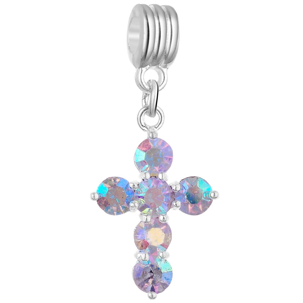 4835 Crystal Cross Dangle Charms for Bracelets Jewelry Making Silver Plated